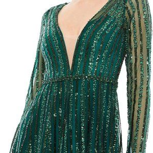 Mac Duggal Womens Sequined Maxi Long Sleeve Party Evening Dress